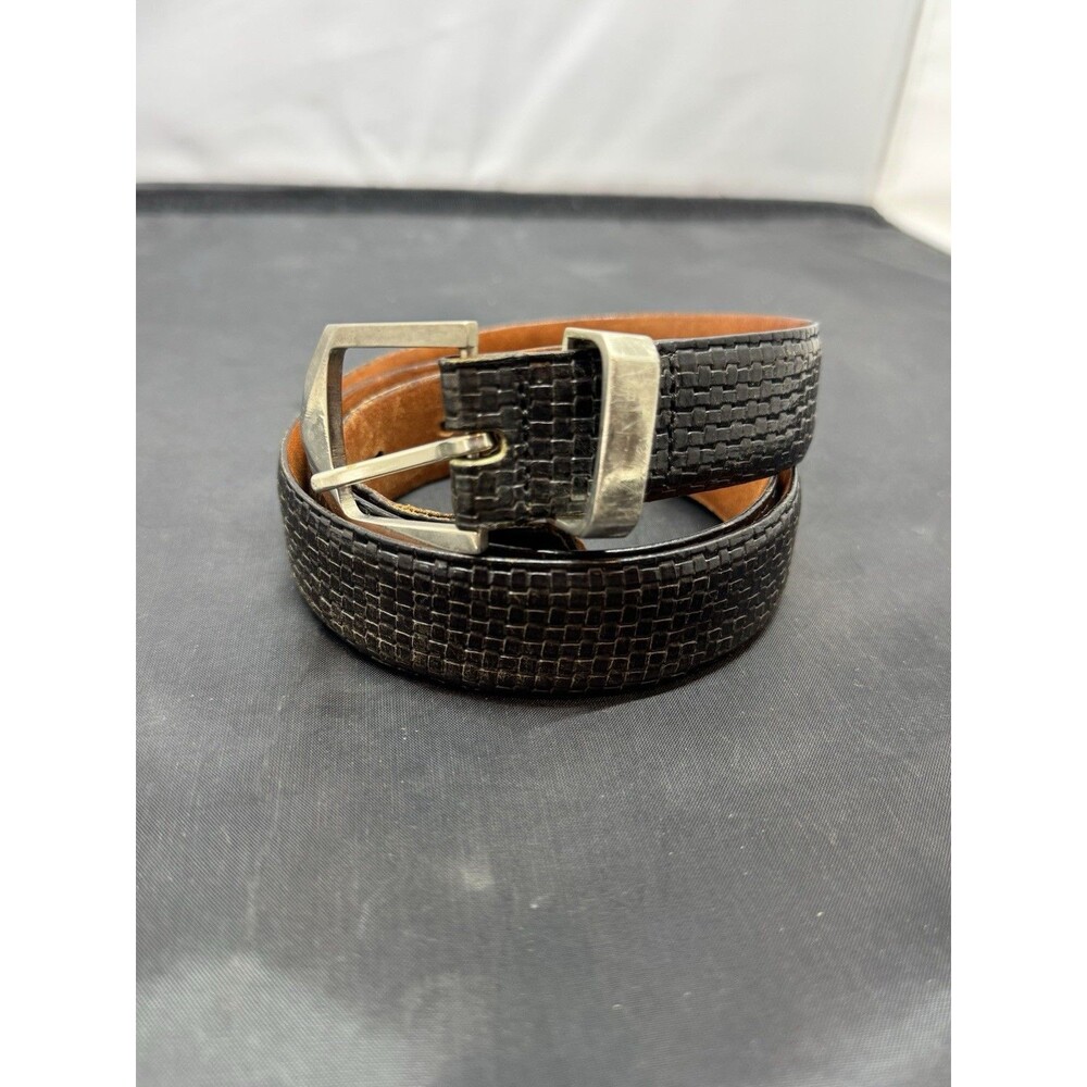 Descente Textured Basket weave Genuine Leather Belt Black 38 Waist